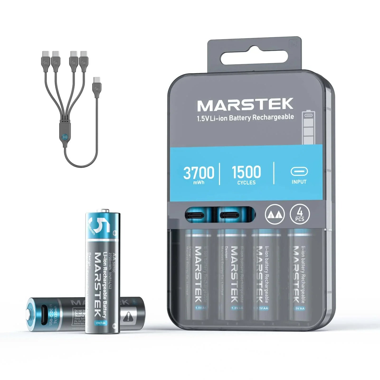 MARSTEK wiederaufladbarer Li-Ion-Akku mit USB-C-Anschluss