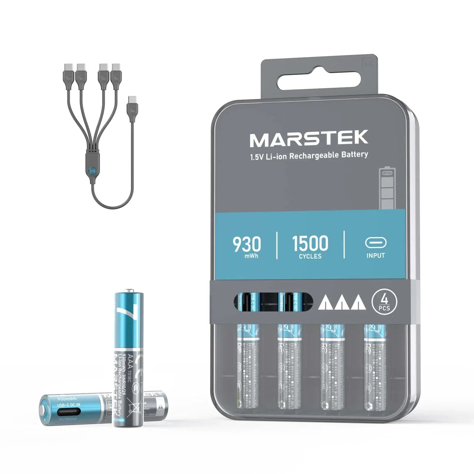 MARSTEK wiederaufladbarer Li-Ion-Akku mit USB-C-Anschluss